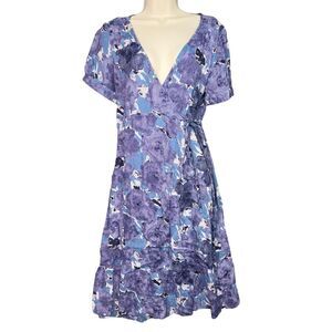 Noa Noa Denmark Purple Floral Wrap Dress‎ M Viscose Midi Boho Abstract Print